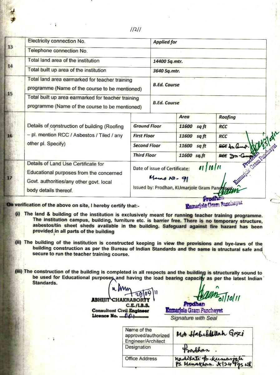 Building completion certificate Sundarban Educational Trust Building completion certificate Sundarban Educational Trust